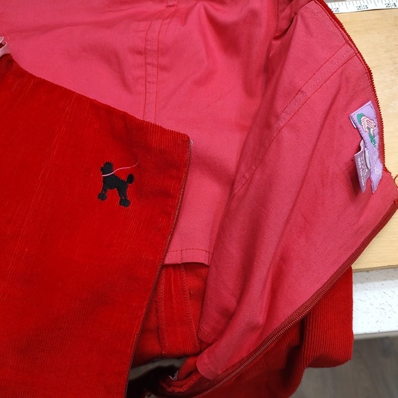 Lilypod Women Sz Small Red Corduroy Strapless Dress Poodle Dog Embroidery‎ Y2K - Picture 7 of 9